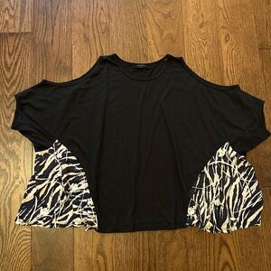 All Saints Black and Beige Cold Shoulder Blouse